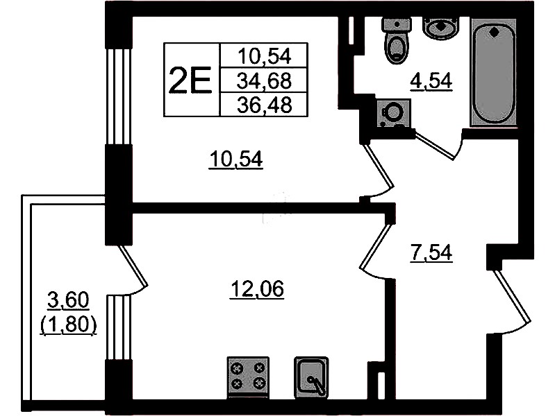 1-комнатная квартира 36.48 м², 1/4 эт., ЖК «Новая история»